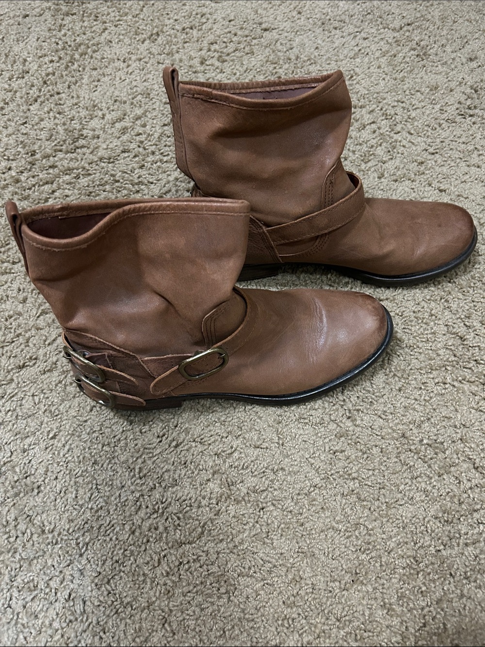 Women's Lucky Brand Brown Faux-Leather Ankle Boots with Buckle Detail